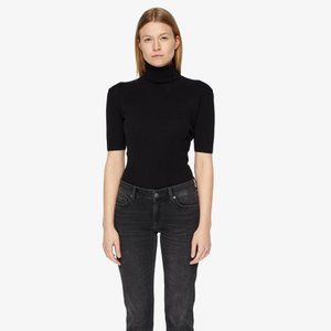 J. Lindeberg Black Cashmere & Cotton Blend Shortsleeve Turtleneck Sweater